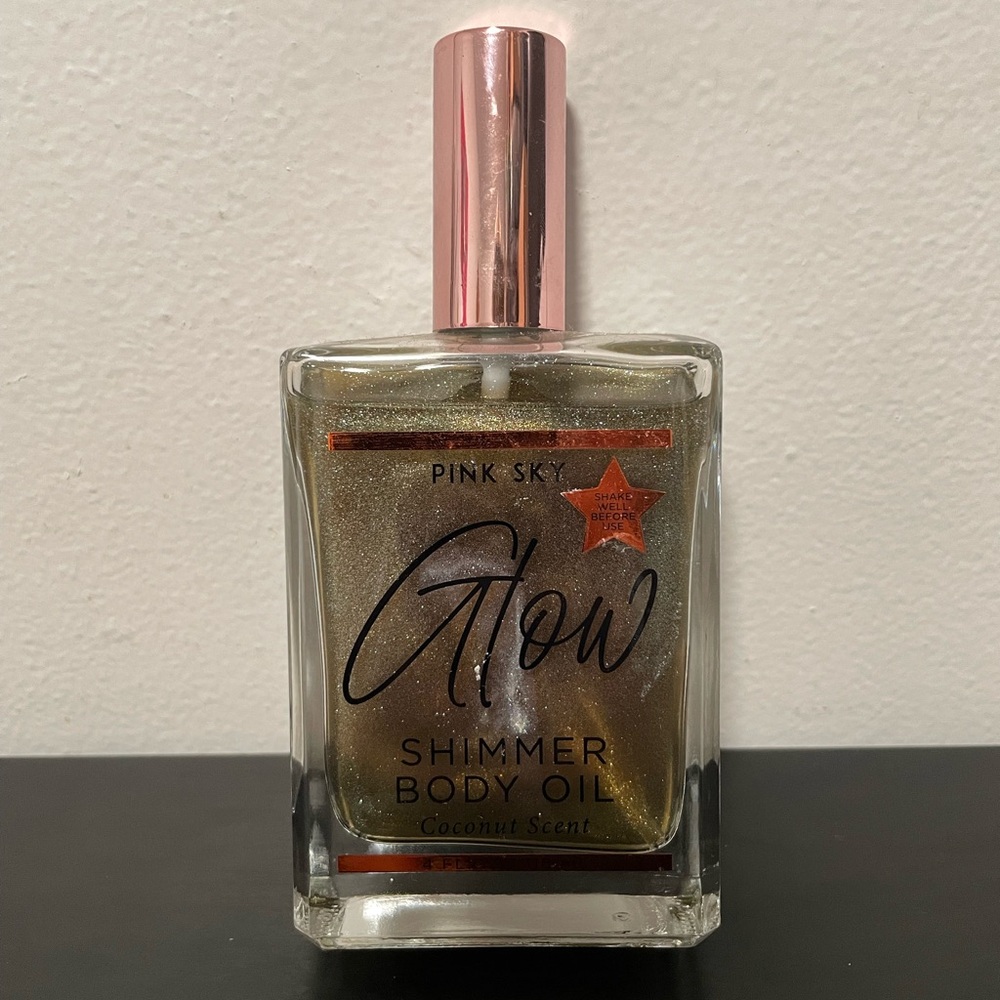 Pink Sky Glow Shimmer Body Oil Coconut Scent NEW SEALED 4 oz Glitter Spray Glass